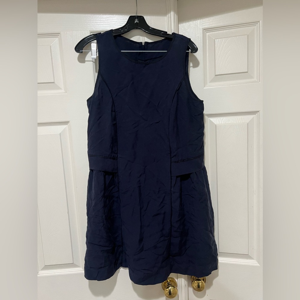 J. Crew Drapey Oxford Cotton Blend Sleeveless Dress drop waist  Navy Blue sSZ 12